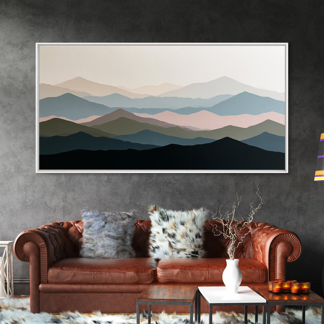 Muted Mountain Layers Canvas Print, Scandinavian Art, Printable, Living Room Decor, Fine Art, Nordic, Abstract Wall Art, SCA-2x1-52