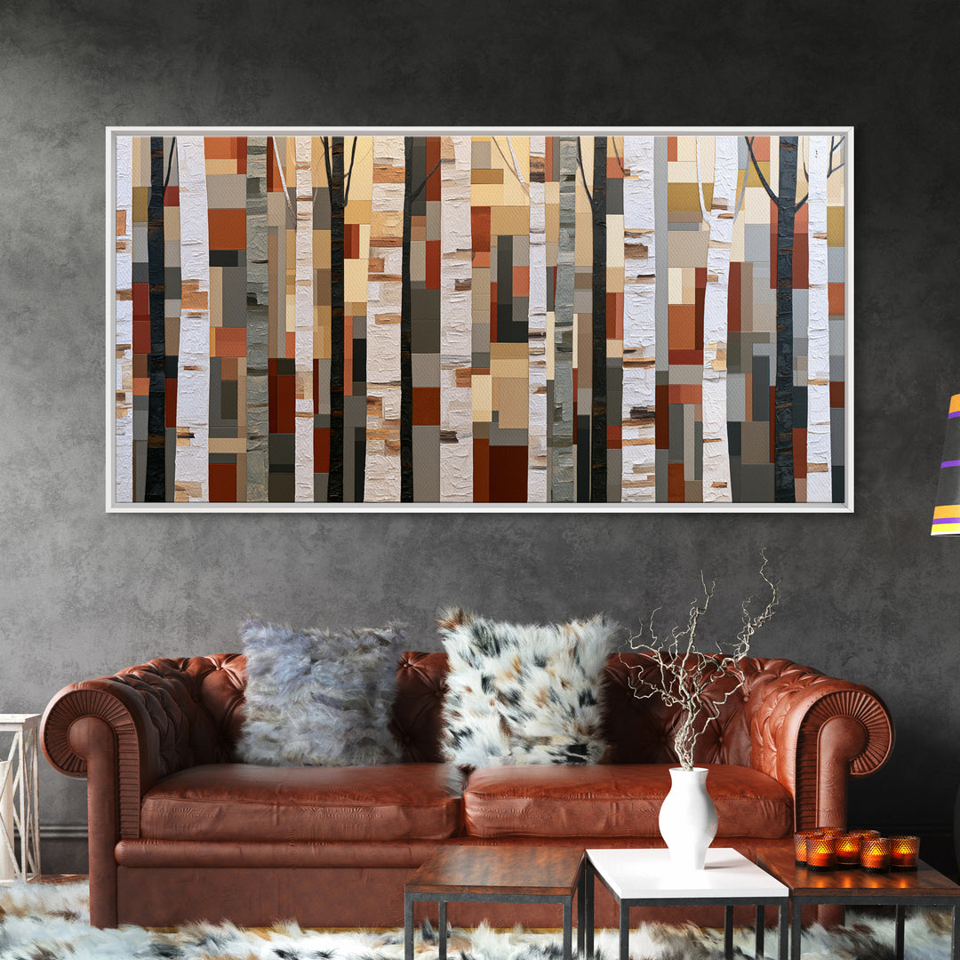 Birch Tree Trunks Canvas Print, Scandinavian Art, Wall Art Print, Living Room Decor, Oil Painting, Nordic, Fine Art Print, SCA-2x1-53