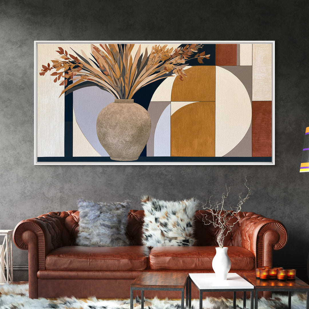 Ceramic Vase with Dried Grasses Canvas Print, Scandinavian Art, Printable Art, Living Room Decor, Fine Art, Nordic, Modern Art, SCA-2x1-57