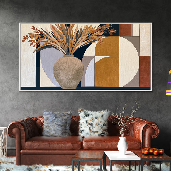 Ceramic Vase with Dried Grasses Canvas Print, Scandinavian Art, Printable Art, Living Room Decor, Fine Art, Nordic, Modern Art, SCA-2x1-57