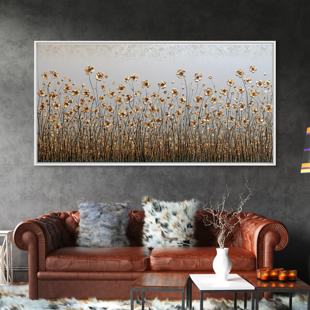 Minimal Meadow Flowers Framed Canvas Print, Scandinavian Art, Wall Decor, Living Room Decor, Oil Painting, Nordic, Canvas Art, SCA-2x1-6