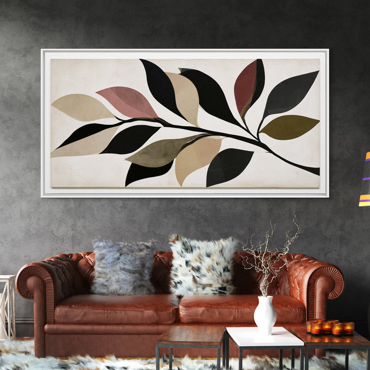 Single Black Branch on Warm White Background Canvas Print, Scandinavian Art, Christmas Decor, Living Room Decor, Oil Painting, SCA-2x1-64