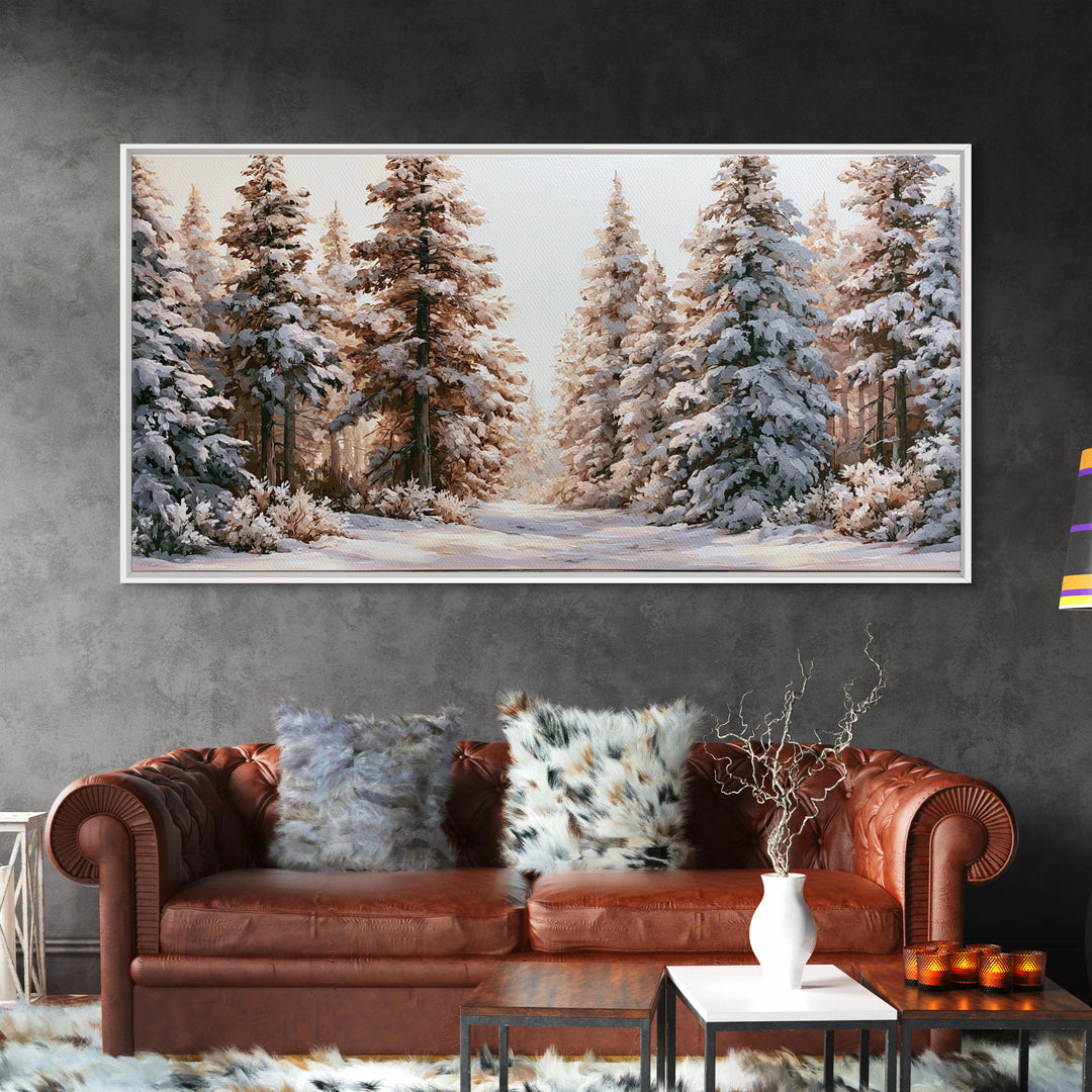 Snowy Nordic Forest Canvas Print, Scandinavian Art, Canvas Print, Living Room Decor, Fine Art, Nordic, Textured Painting, SCA-2x1-69