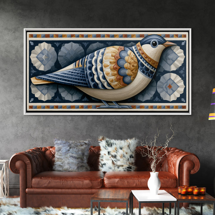 Nordic Folk Bird Framed Canvas Print, Scandinavian Art, Mid Century Modern, Living Room Decor, Fine Art, Nordic, Boho Wall Art, SCA-2x1-7
