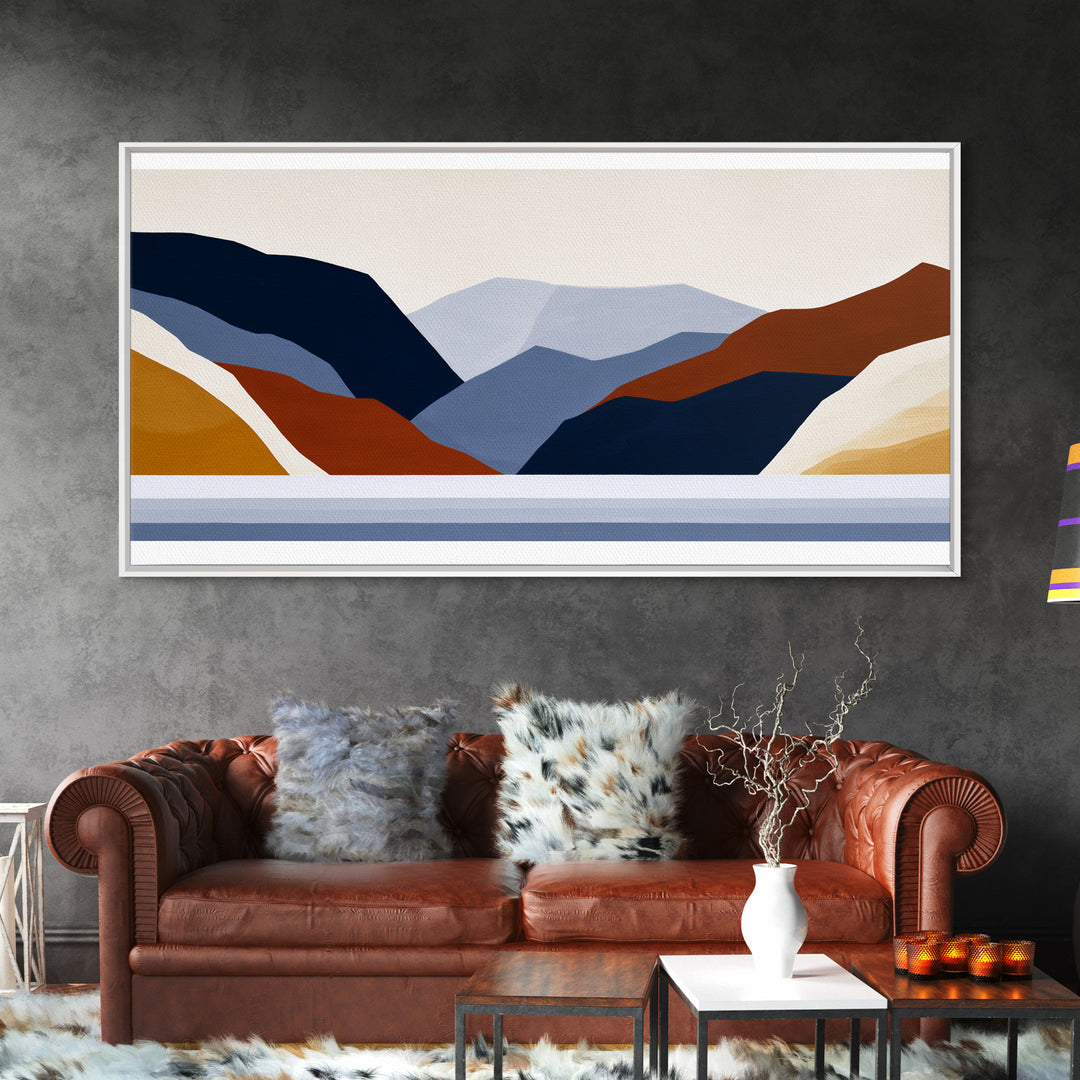Minimal Fjord Landscape Canvas Print, Scandinavian Art, Living Room Decor, Oil Painting, Nordic, Living Room Wall Art, SCA-2x1-70