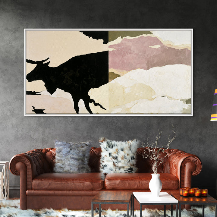 Reindeer Silhouette in Snowy Landscape Canvas Print, Scandinavian Art, Wall Hanging, Living Room Decor, Fine Art, Nordic, SCA-2x1-74