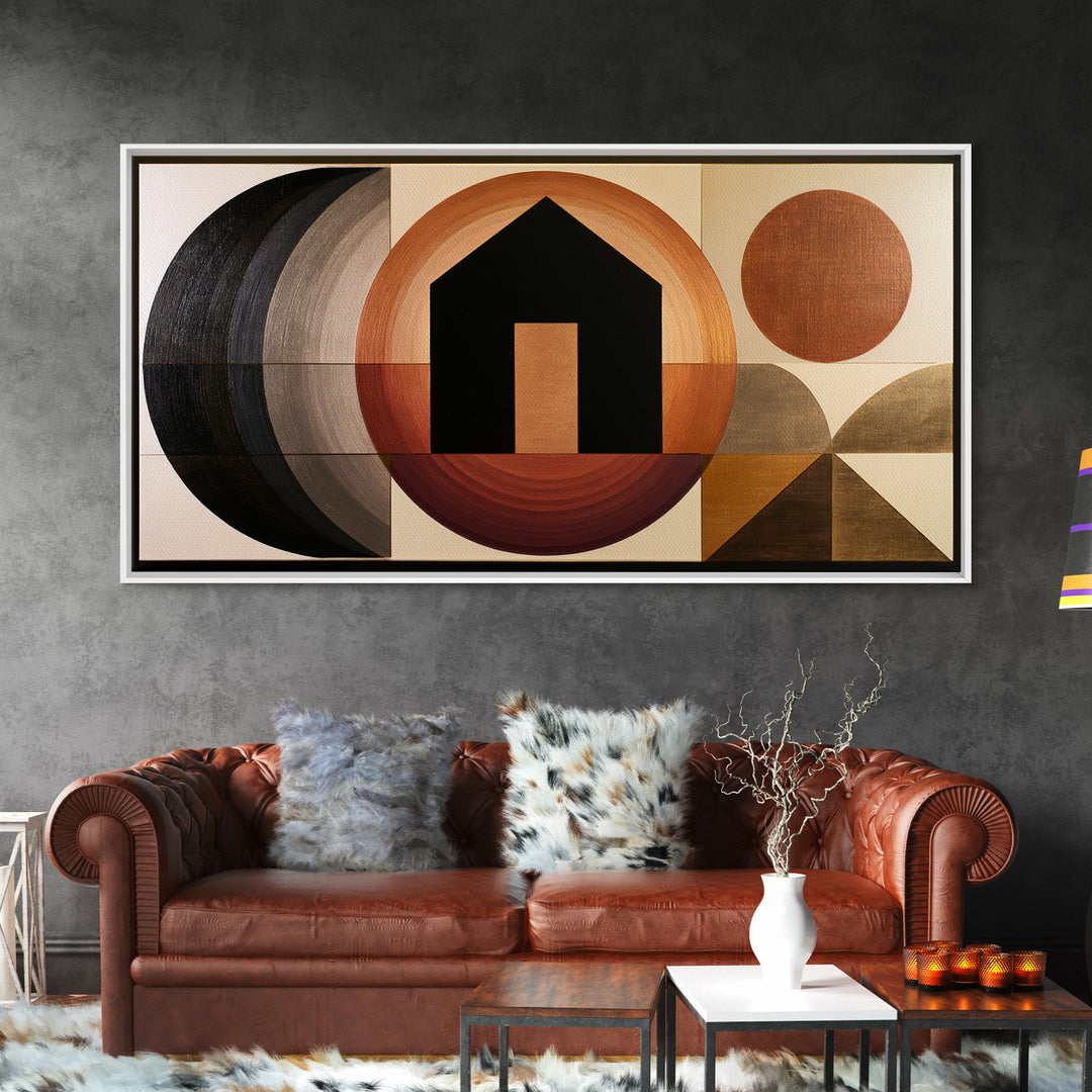 Simple Black House Shape Framed Canvas Print, Scandinavian Art, Contemporary Art, Living Room Decor, Abstract Art, Nordic, SCA-2x1-75