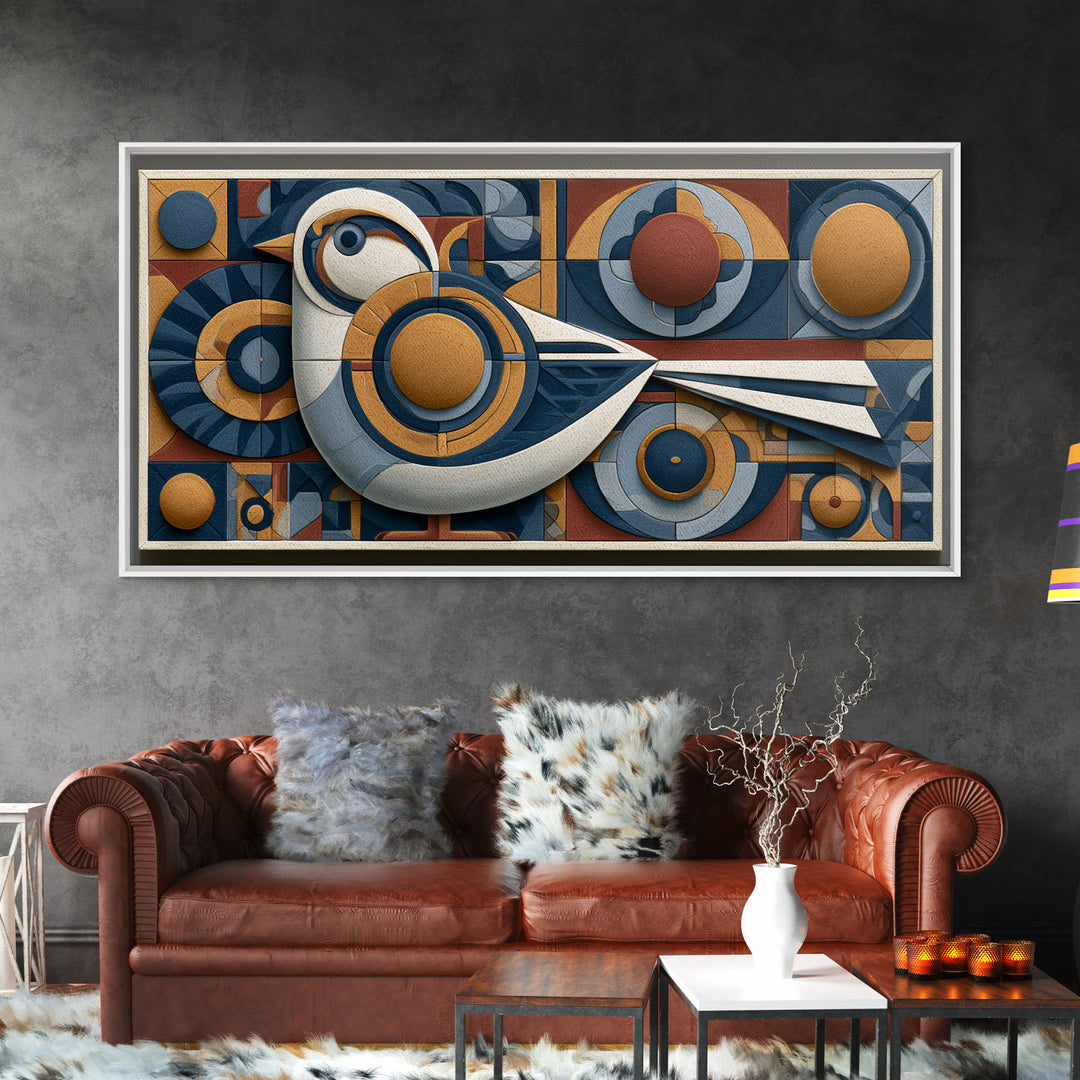 Nordic Folk Bird Framed Canvas Print, Scandinavian Art, Gallery Decor, Living Room Decor, Fine Art, Nordic, Home Decor, SCA-2x1-79