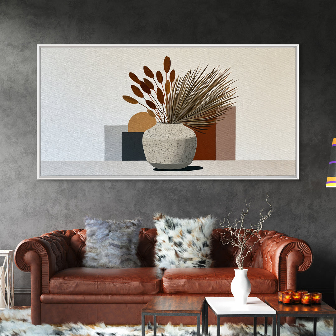 Ceramic Vase with Dried Grasses Framed Canvas Print, Scandinavian Art, Modern Wall Art, Living Room Decor, Watercolor Art, SCA-2x1-81