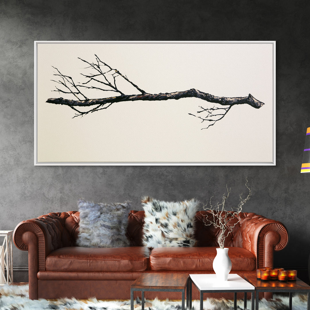 Single Black Branch on Warm White Background Canvas Print, Scandinavian Art, Abstract Art, Living Room Decor, Nordic, SCA-2x1-88