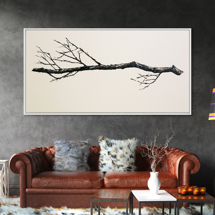 Single Black Branch on Warm White Background Canvas Print, Scandinavian Art, Abstract Art, Living Room Decor, Nordic, SCA-2x1-88