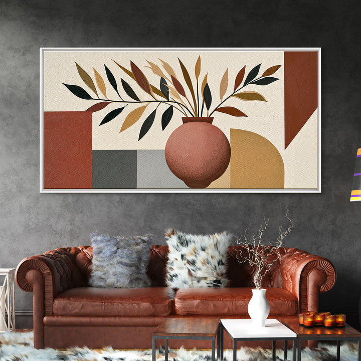 Ceramic Vase with Dried Grasses Framed Canvas Print, Scandinavian Art, Oil Painting, Living Room Decor, Fine Art, Nordic, SCA-2x1-9