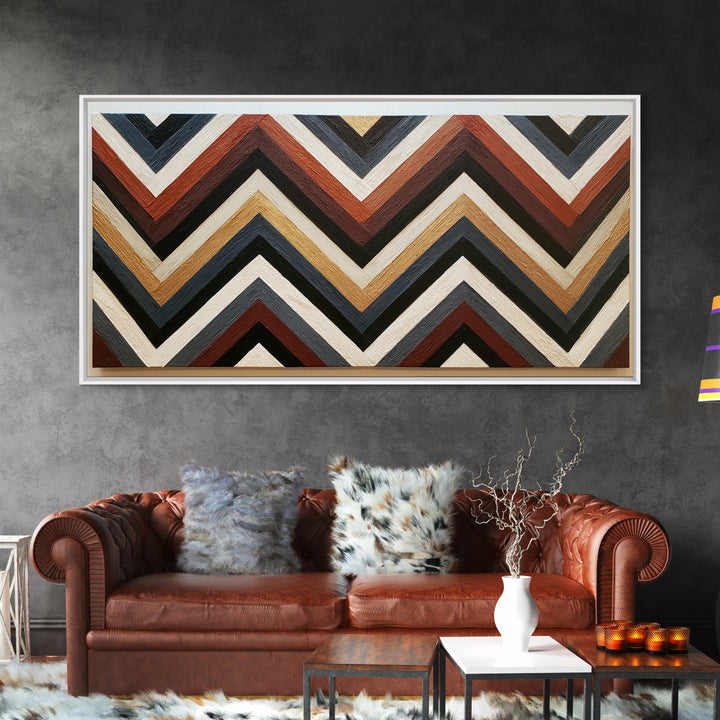 Herringbone Monochrome Pattern Framed Canvas Print, Scandinavian Art, Digital Wall Art, Living Room Decor, Oil Painting, Nordic, SCA-2x1-90