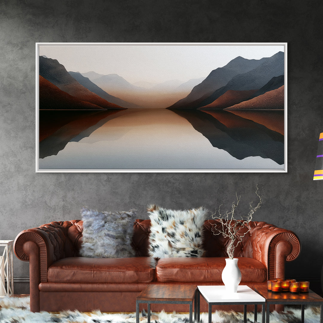 Minimal Fjord Landscape Canvas Print, Scandinavian Art, Living Room Decor, Oil Painting, Nordic, Living Room Wall Art, SCA-2x1-94