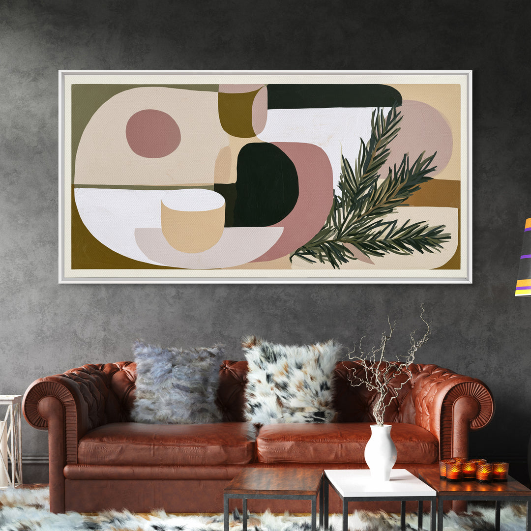 Hygge Candle and Pine Branch Still Life Framed Canvas Print, Scandinavian Art, Modern Wall Art, Living Room Decor, Nordic, SCA-2x1-96