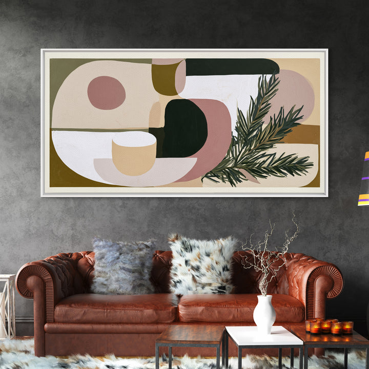 Hygge Candle and Pine Branch Still Life Framed Canvas Print, Scandinavian Art, Modern Wall Art, Living Room Decor, Nordic, SCA-2x1-96