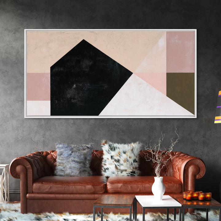 Simple Black House Shape Framed Canvas Print, Scandinavian Art, Modern Wall Art, Living Room Decor, Abstract Art, Nordic, SCA-2x1-99