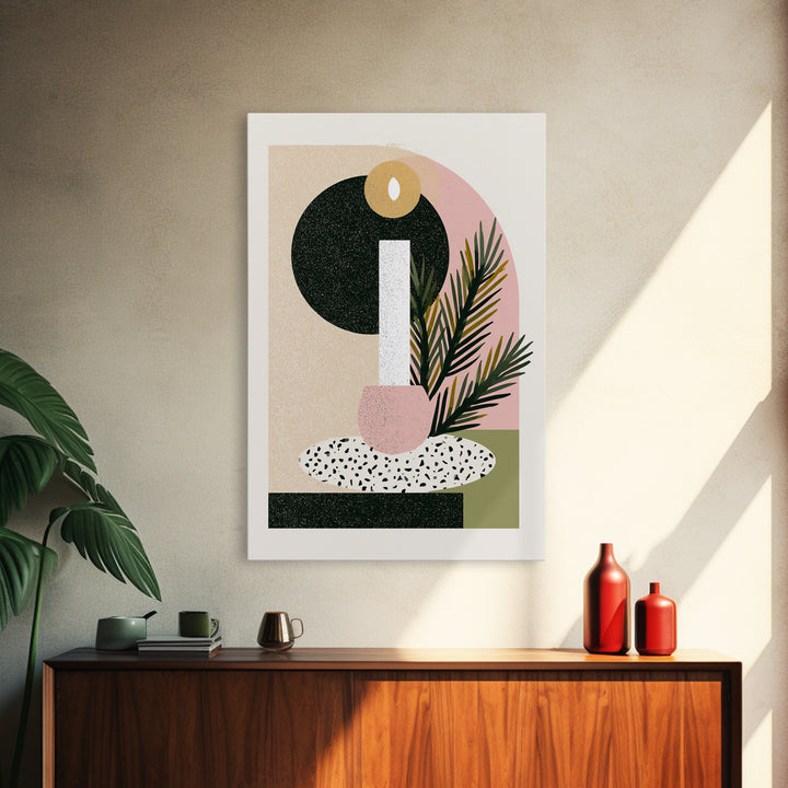 Hygge Candle and Pine Branch Still Life Framed Canvas Print, Scandinavian Art, Canvas Art, Living Room Decor, Fine Art, Nordic, SCA-2x3-12