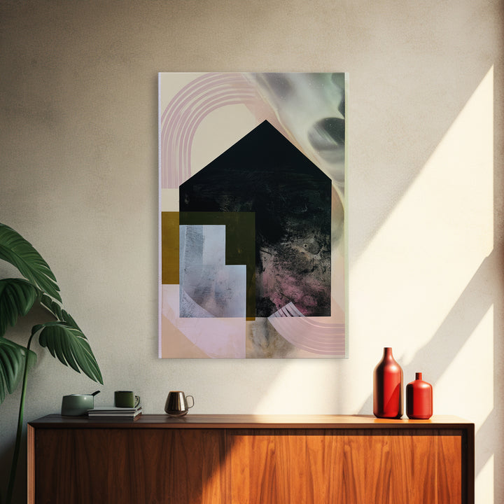 Simple Black House Shape Canvas Print, Scandinavian Art, Original Painting, Living Room Decor, Nordic, Modern Wall Art, SCA-2x3-15