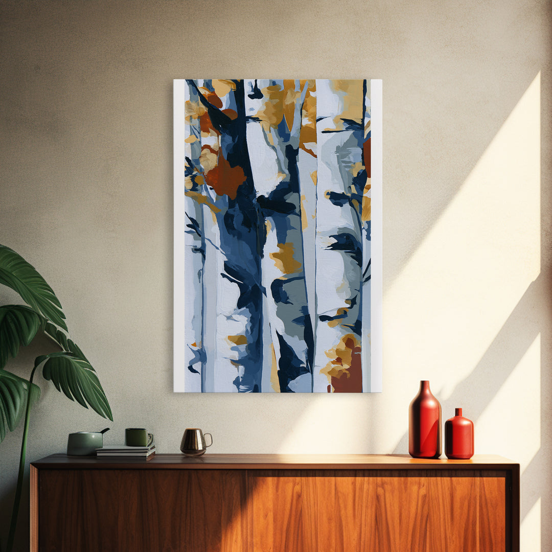 Birch Tree Trunks Framed Canvas Print, Scandinavian Art, Abstract Wall Art, Living Room Decor, Abstract Art, Nordic, SCA-2x3-17