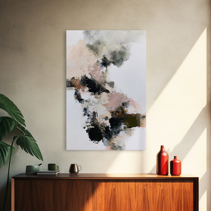 Winter Cabin Smoke Framed Canvas Print, Scandinavian Art, Wall Decor, Living Room Decor, Abstract Art, Nordic, Canvas Art, SCA-2x3-2