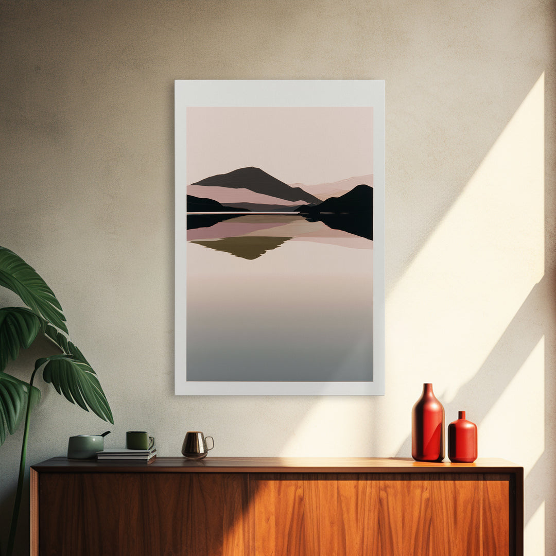 Minimal Fjord Landscape Framed Canvas Print, Scandinavian Art, Oil Painting, Living Room Decor, Nordic, Boho Wall Decor, SCA-2x3-34