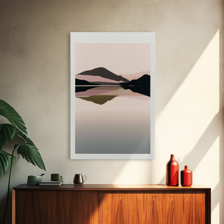 Minimal Fjord Landscape Framed Canvas Print, Scandinavian Art, Oil Painting, Living Room Decor, Nordic, Boho Wall Decor, SCA-2x3-34