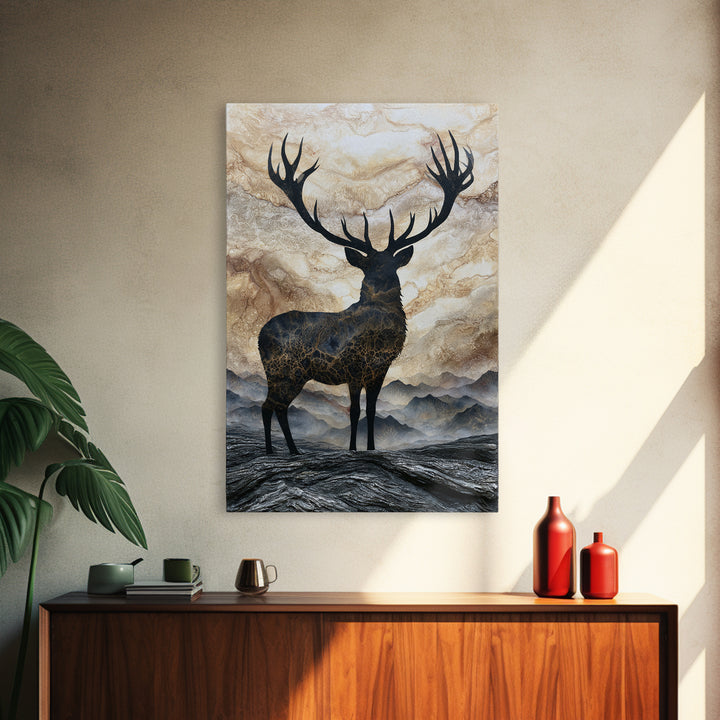 Reindeer Silhouette in Snowy Landscape Canvas Print, Scandinavian Art, Digital Wall Art, Living Room Decor, Nordic, SCA-2x3-38