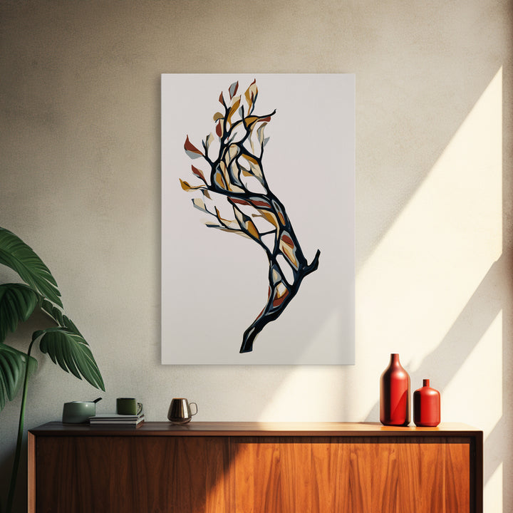 Single Black Branch on Warm White Background Canvas Print, Scandinavian Art, Mid Century Modern, Living Room Decor, Nordic, SCA-2x3-4
