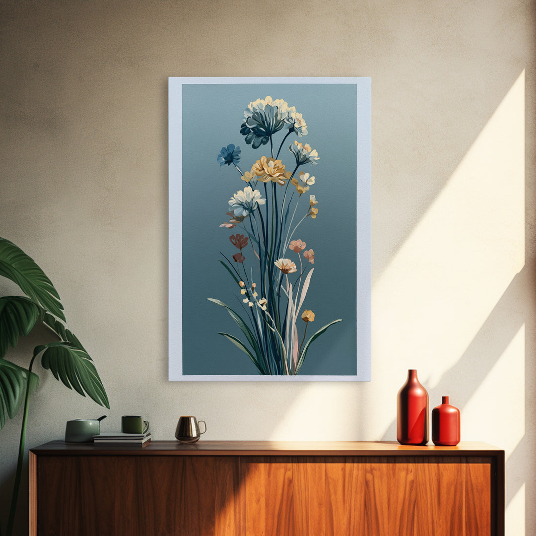 Minimal Meadow Flowers Framed Canvas Print, Scandinavian Art, Printable Wall Art, Living Room Decor, Fine Art, Nordic, SCA-2x3-42