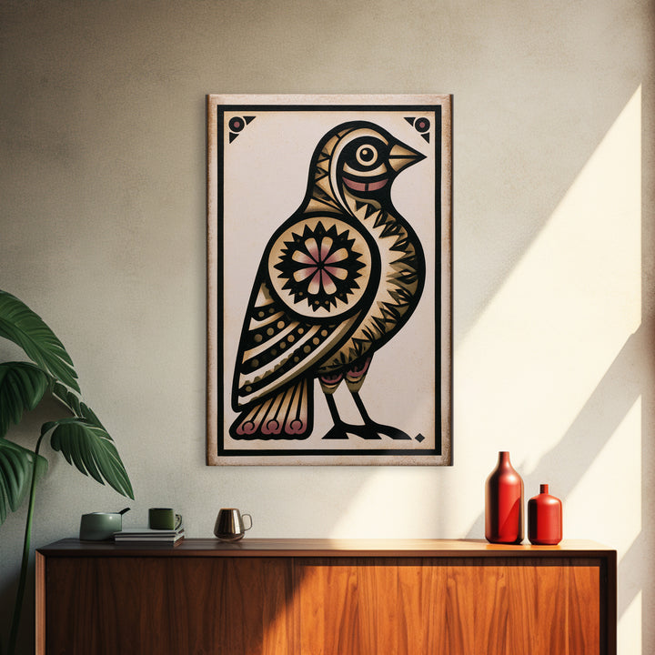 Nordic Folk Bird Framed Canvas Print, Scandinavian Art, Modern Wall Art, Living Room Decor, Fine Art, Nordic, Statement Artwork, SCA-2x3-43