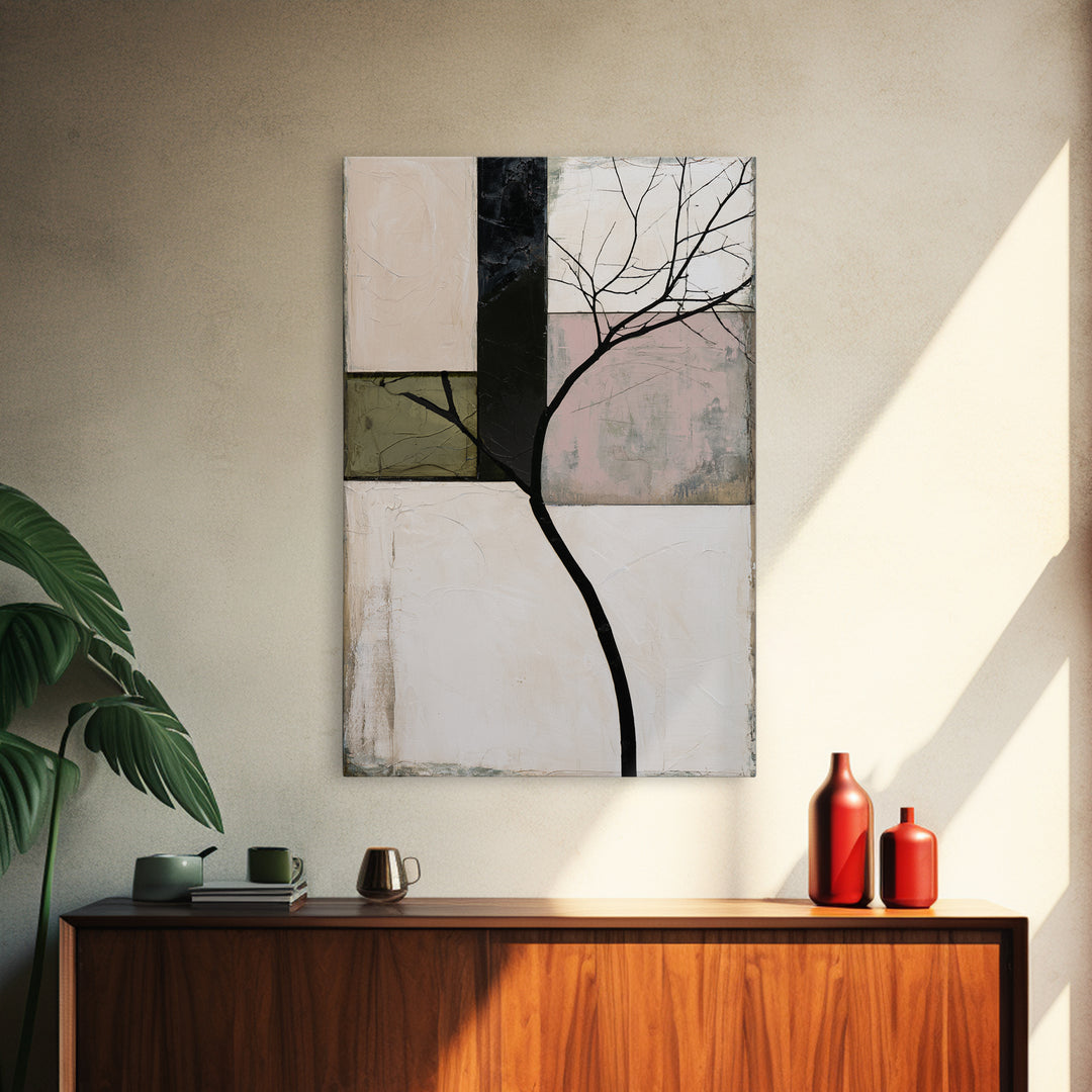 Single Black Branch on Warm White Background Canvas Print, Scandinavian Art, Digital Wall Art, Living Room Decor, Nordic, SCA-2x3-52