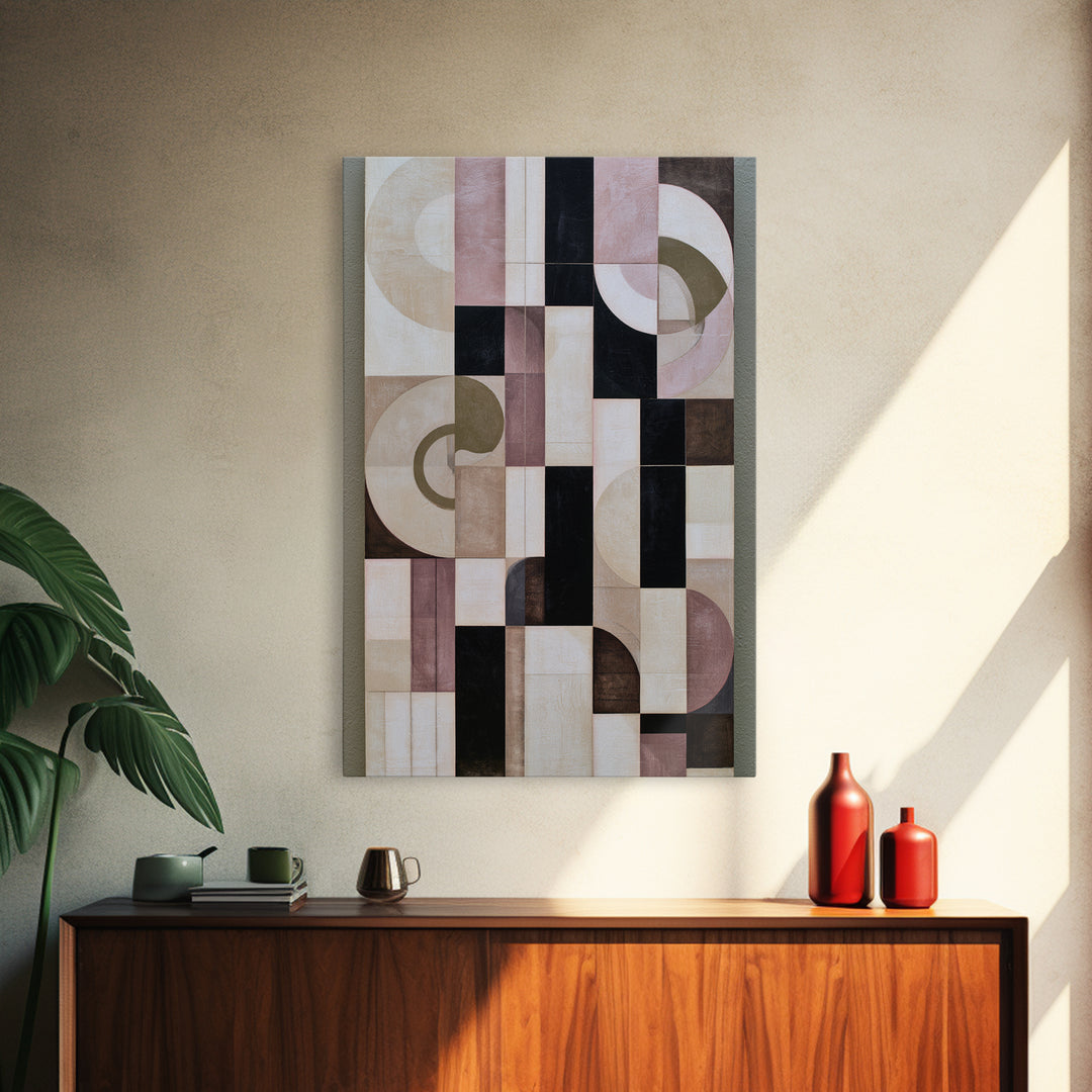 Soft Beige Geometric Abstraction Framed Canvas Print, Scandinavian Art, Living Room Wall Art, Living Room Decor, Abstract Art, SCA-2x3-59