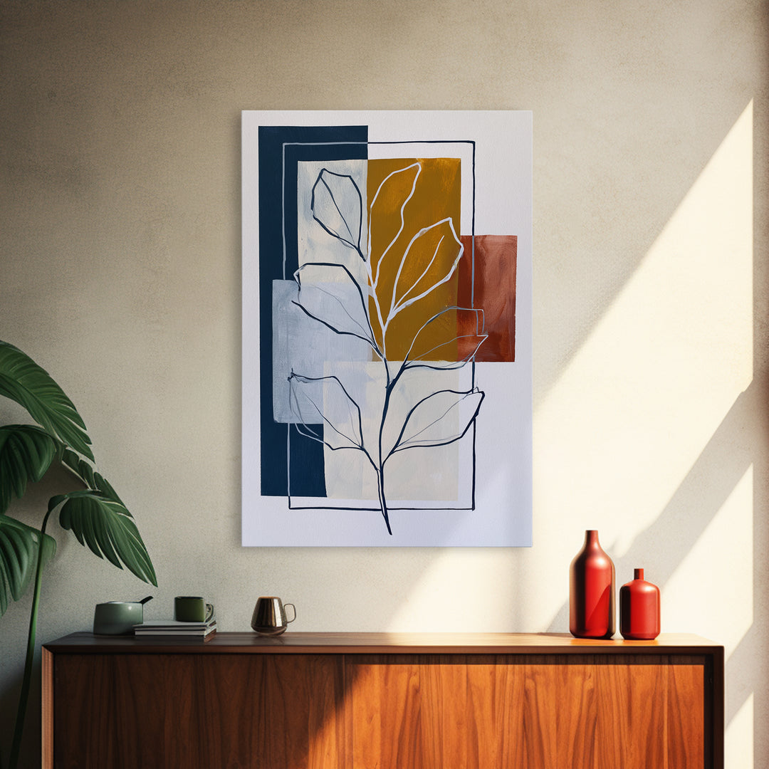 Pale Oak Botanical Line Drawing Canvas Print, Scandinavian Art, Boho Decor, Living Room Decor, Fine Art, Nordic, Luxury Decor, SCA-2x3-61