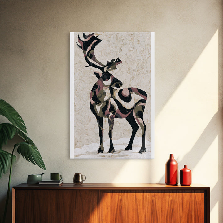 Reindeer Silhouette in Snowy Landscape Canvas Print, Scandinavian Art, Farmhouse Decor, Living Room Decor, Fine Art, Nordic, SCA-2x3-62