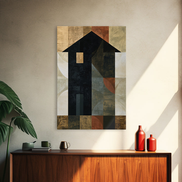 Simple Black House Shape Framed Canvas Print, Scandinavian Art, Abstract Painting, Living Room Decor, Abstract Art, Nordic, SCA-2x3-63