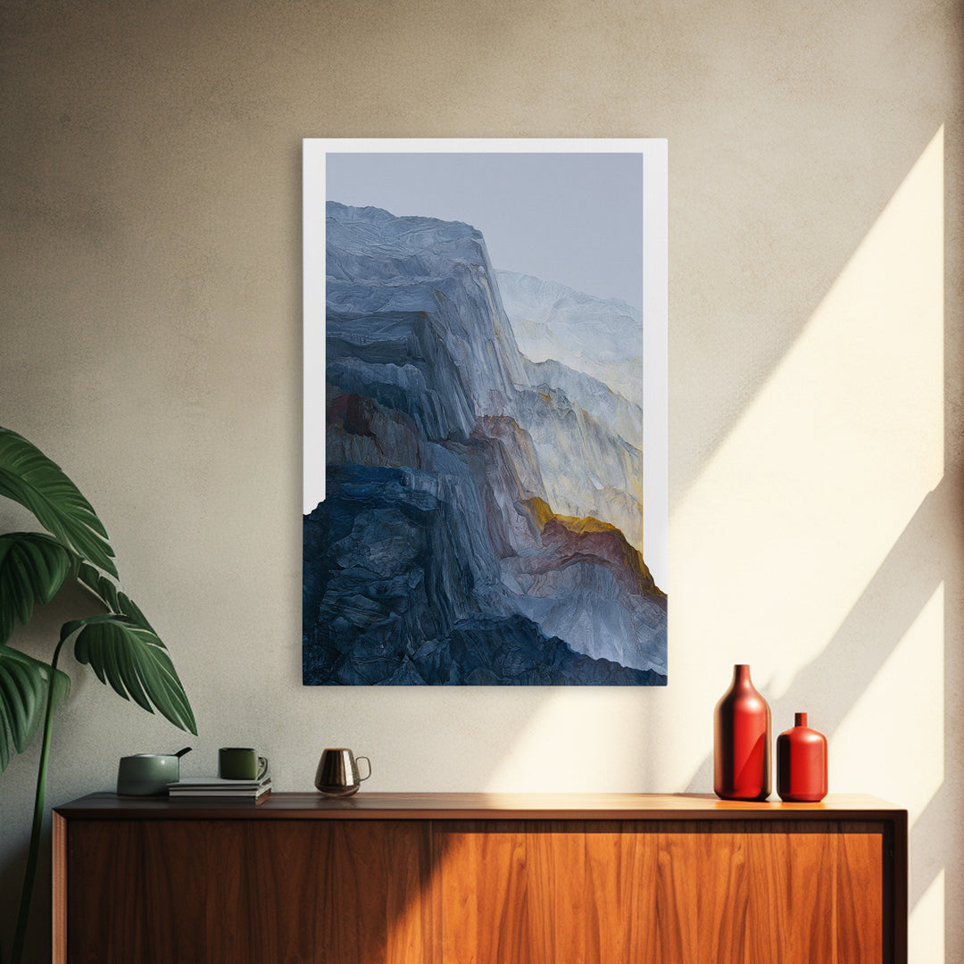 Muted Mountain Layers Framed Canvas Print, Scandinavian Art, Abstract Art, Living Room Decor, Nordic, Abstract Painting, SCA-2x3-64