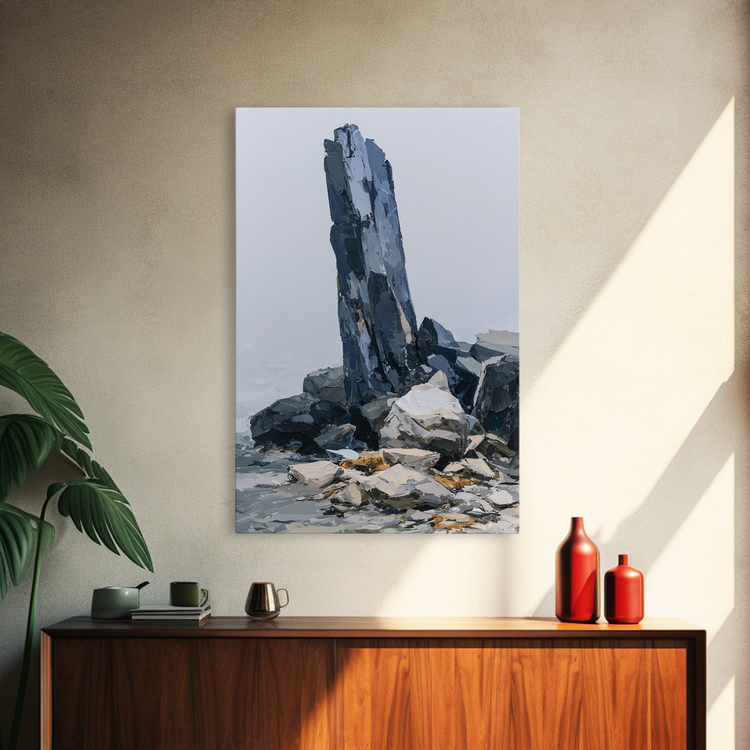 Quiet Coastal Rocks and Gray Sea Canvas Print, Scandinavian Art, Art, Living Room Decor, Fine Art, Nordic, Abstract Art, SCA-2x3-7