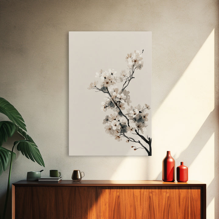 Single Black Branch on Warm White Background Canvas Print, Scandinavian Art, Statement Artwork, Living Room Decor, Nordic, SCA-2x3-76