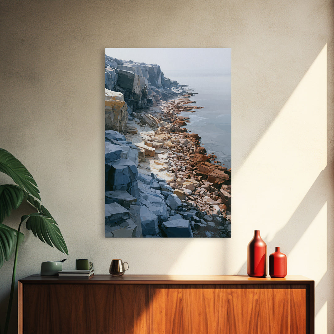 Quiet Coastal Rocks and Gray Sea Canvas Print, Scandinavian Art, Canvas Print, Living Room Decor, Fine Art, Nordic, SCA-2x3-79