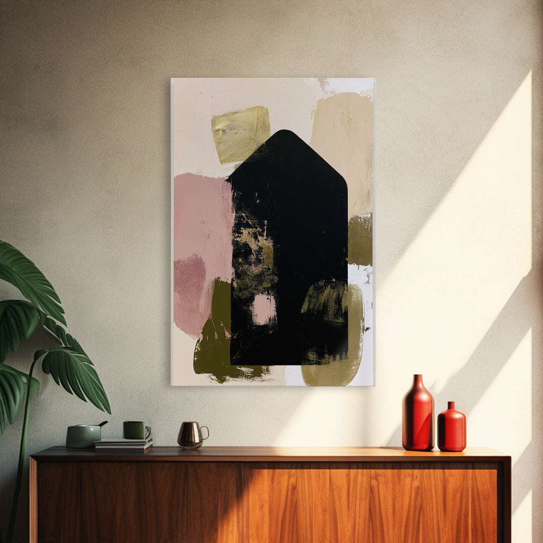 Simple Black House Shape Framed Canvas Print, Scandinavian Art, Textured Painting, Living Room Decor, Fine Art, Nordic, SCA-2x3-87