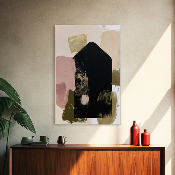 Simple Black House Shape Framed Canvas Print, Scandinavian Art, Textured Painting, Living Room Decor, Fine Art, Nordic, SCA-2x3-87