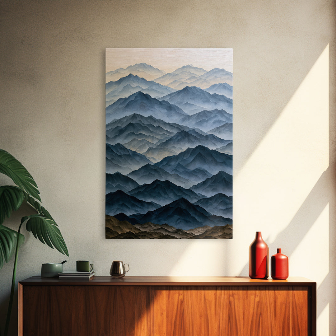 Muted Mountain Layers Framed Canvas Print, Scandinavian Art, Living Room Wall Art, Living Room Decor, Fine Art, Nordic, SCA-2x3-88