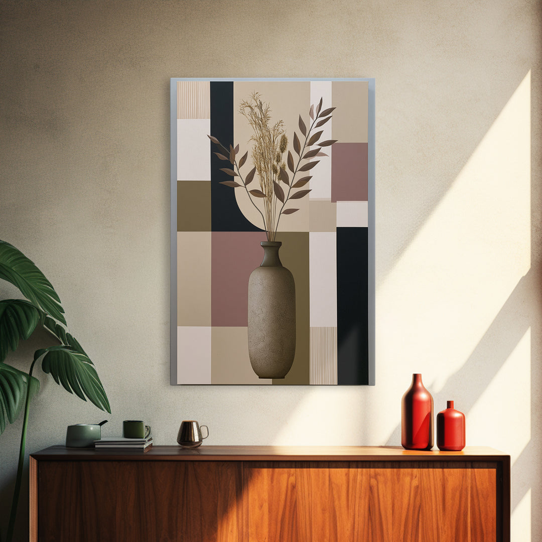 Ceramic Vase with Dried Grasses Framed Canvas Print, Scandinavian Art, Living Room Wall Art, Living Room Decor, Nordic, SCA-2x3-93