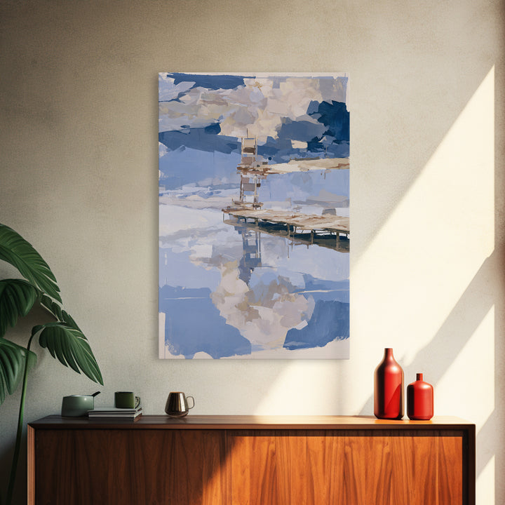 Calm Lake Dock Canvas Print, Scandinavian Art, Minimalist Decor, Living Room Decor, Nordic, Oil Painting, Digital Wall Art, SCA-2x3-95