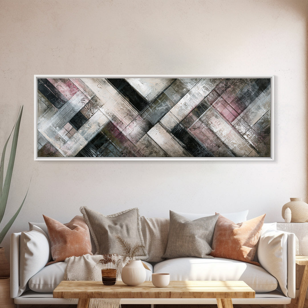 Herringbone Monochrome Pattern Canvas Print, Scandinavian Art, Luxury Decor, Living Room Decor, Fine Art, Nordic, SCA-3x1-14