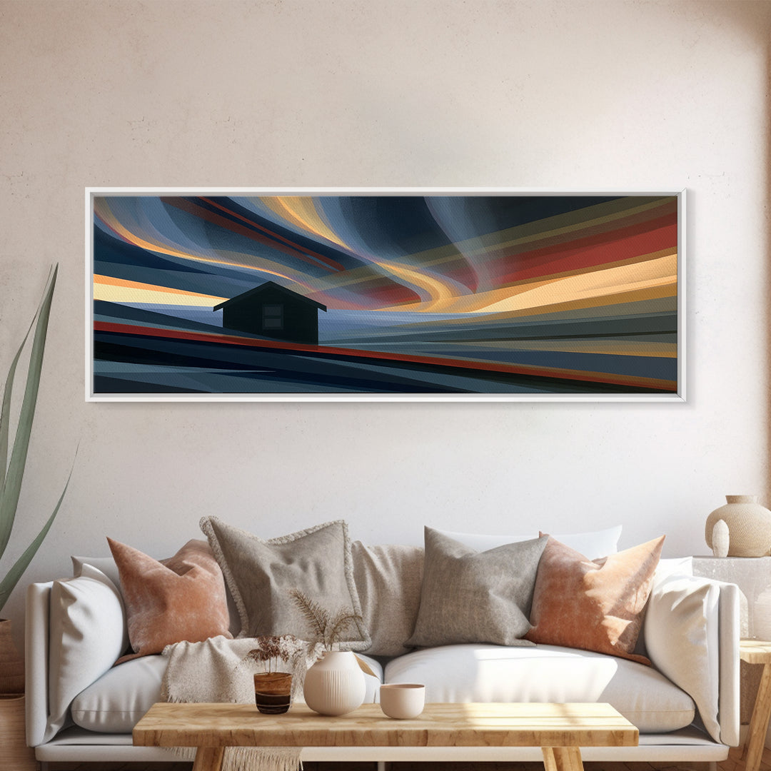 Simple Black House Shape Framed Canvas Print, Scandinavian Art, Contemporary Art, Living Room Decor, Abstract Art, Nordic, SCA-3x1-23
