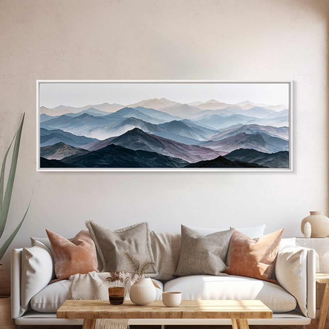 Muted Mountain Layers Canvas Print, Scandinavian Art, Modern Art, Living Room Decor, Fine Art, Nordic, Contemporary Art, SCA-3x1-24