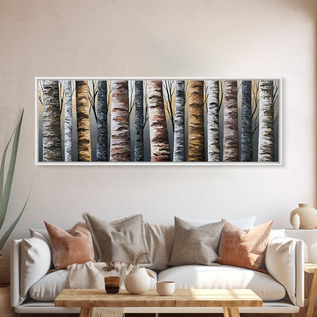 Birch Tree Trunks Canvas Print, Scandinavian Art, Modern Decor, Living Room Decor, Abstract Art, Nordic, Wall Decor, Art Print, SCA-3x1-25