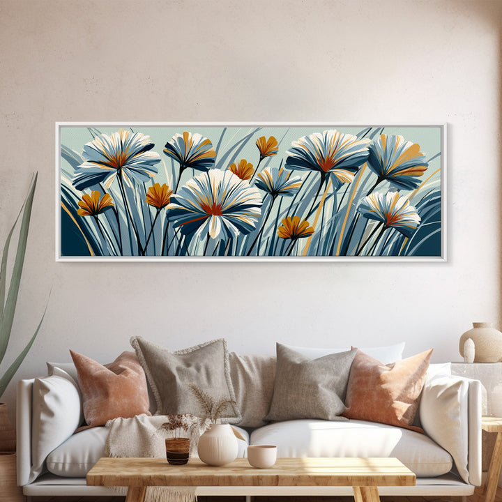 Minimal Meadow Flowers Canvas Print, Scandinavian Art, Boho Wall Art, Living Room Decor, Fine Art, Nordic, Modern Decor, SCA-3x1-26